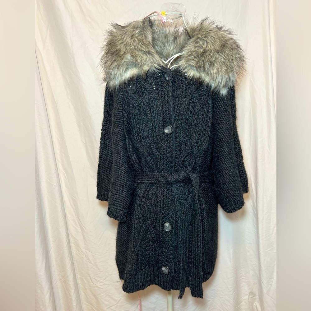 LOFT Wool Blend Sweater with Faux Fur - 3/4 Sleeves - Medium